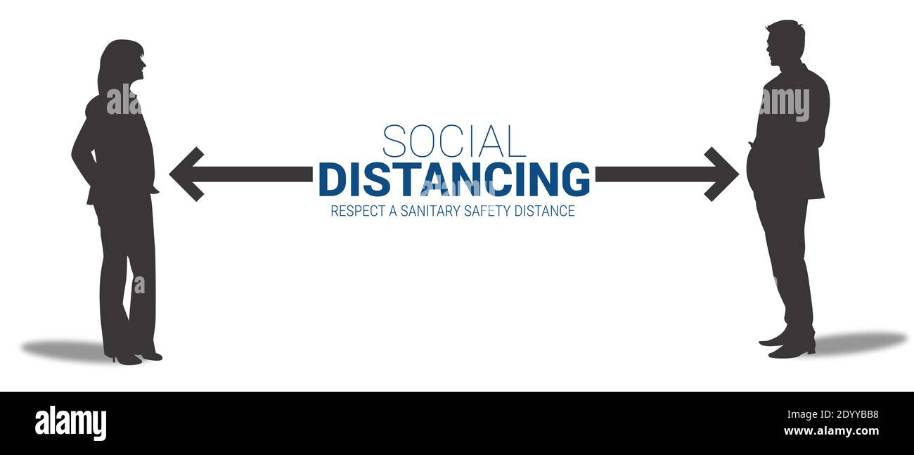 Social Distancing concetto di illustrazione banner Covid-19 Foto Stock