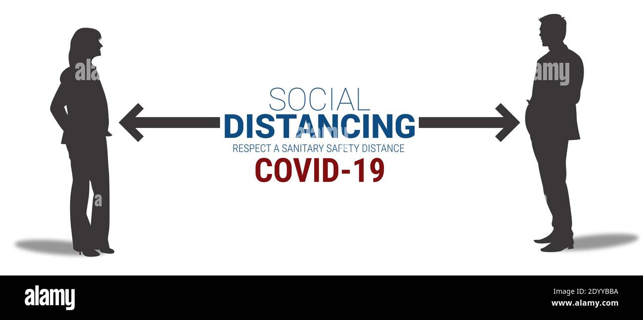 Social Distancing concetto di illustrazione banner Covid-19 Foto Stock