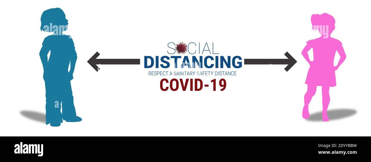 Social Distancing concetto di illustrazione banner Covid-19 Foto Stock