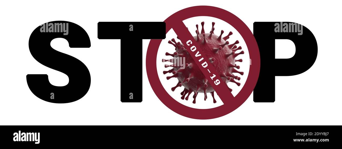Covid-19, RED title STOP con virus 3D, Concept Banner Stop coronavirus Foto Stock