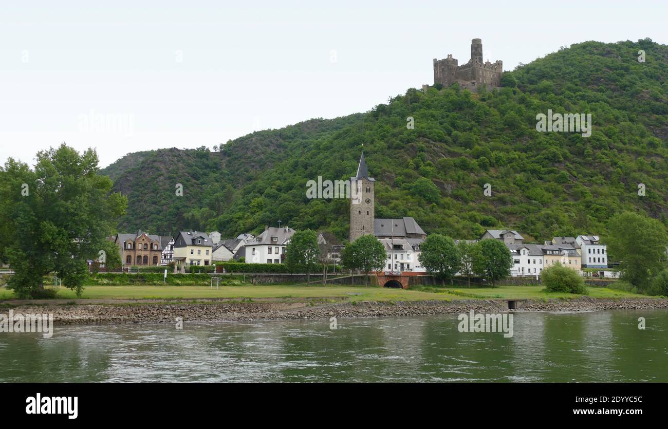 Castello di Maus alla gola del Reno vicino a Sankt Goarshausen in Renania-Palatinato, Germania Foto Stock