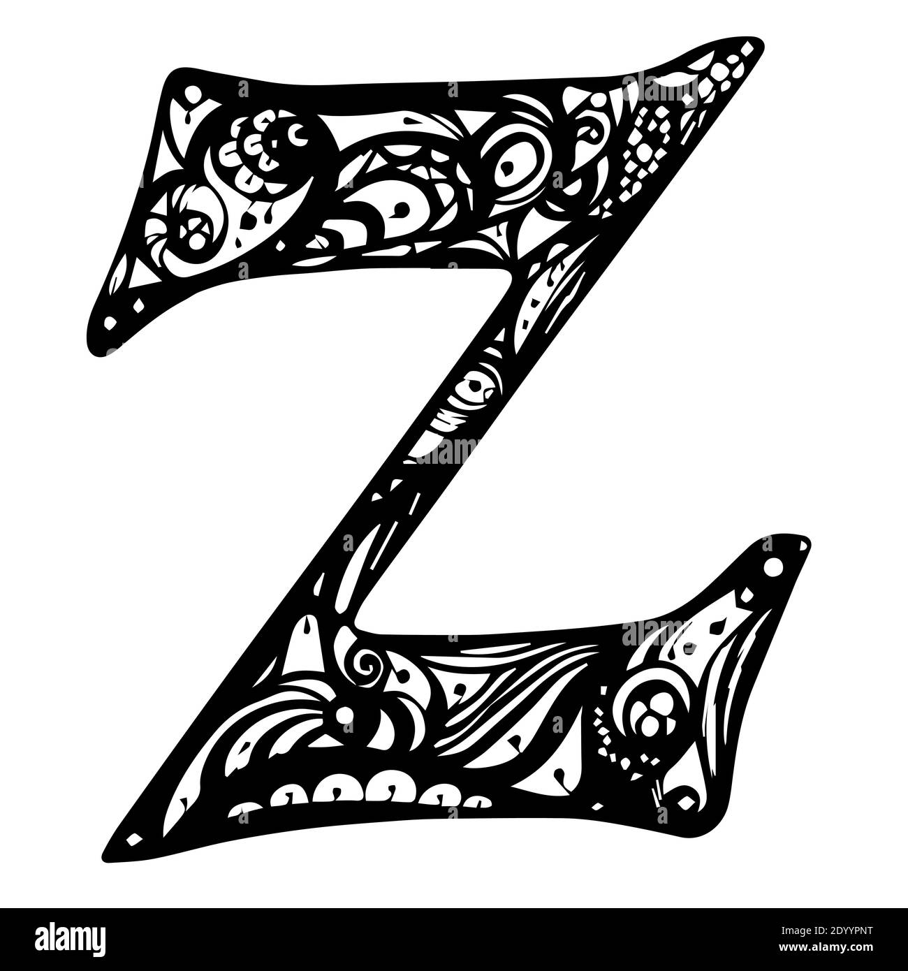 Lettera z decorata con cura in maiuscolo. Disegno vettoriale ...
