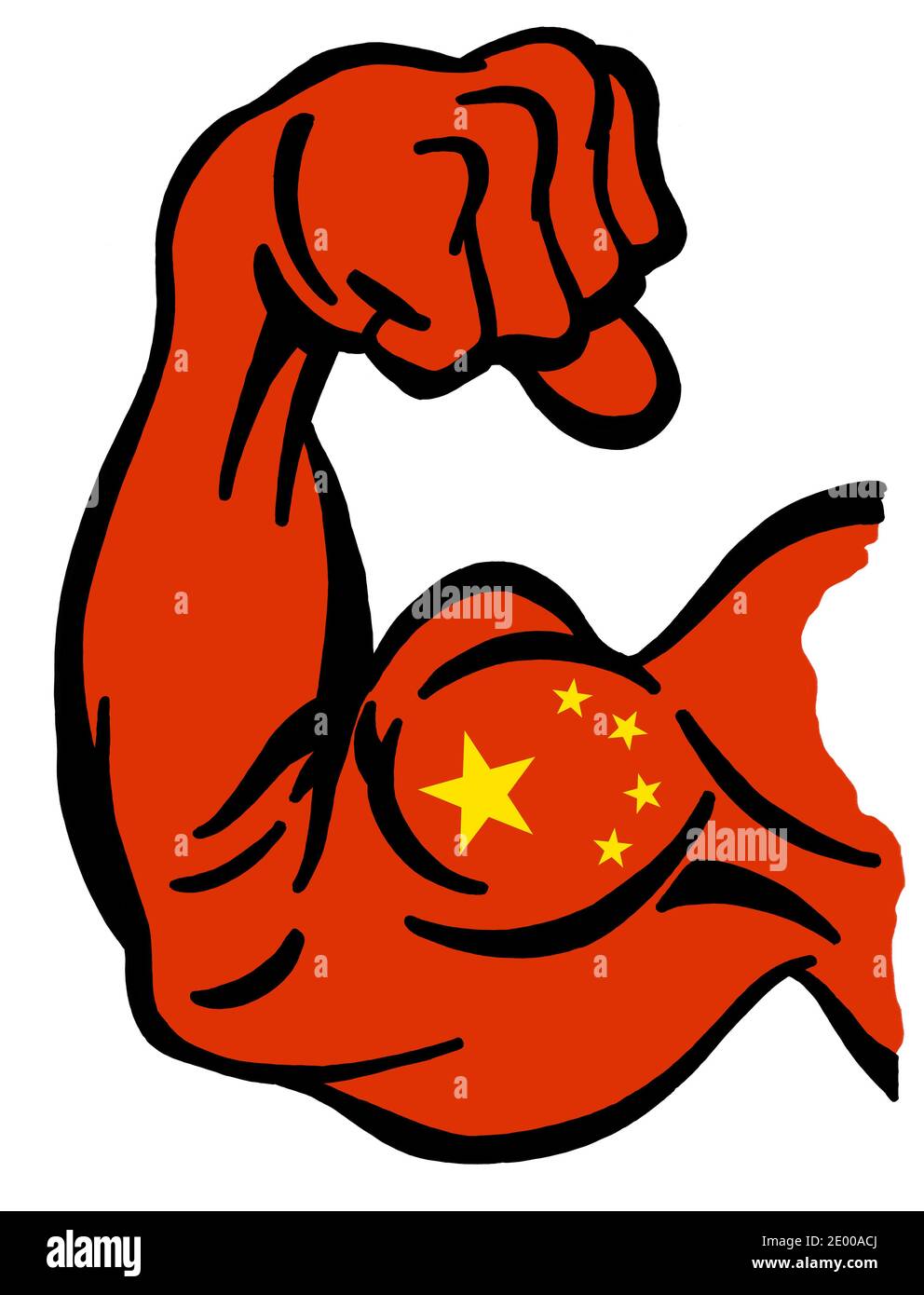 Bicipite dipinta con i colori della bandiera cinese come simbolo di Potere del governo comunista cinese Foto Stock