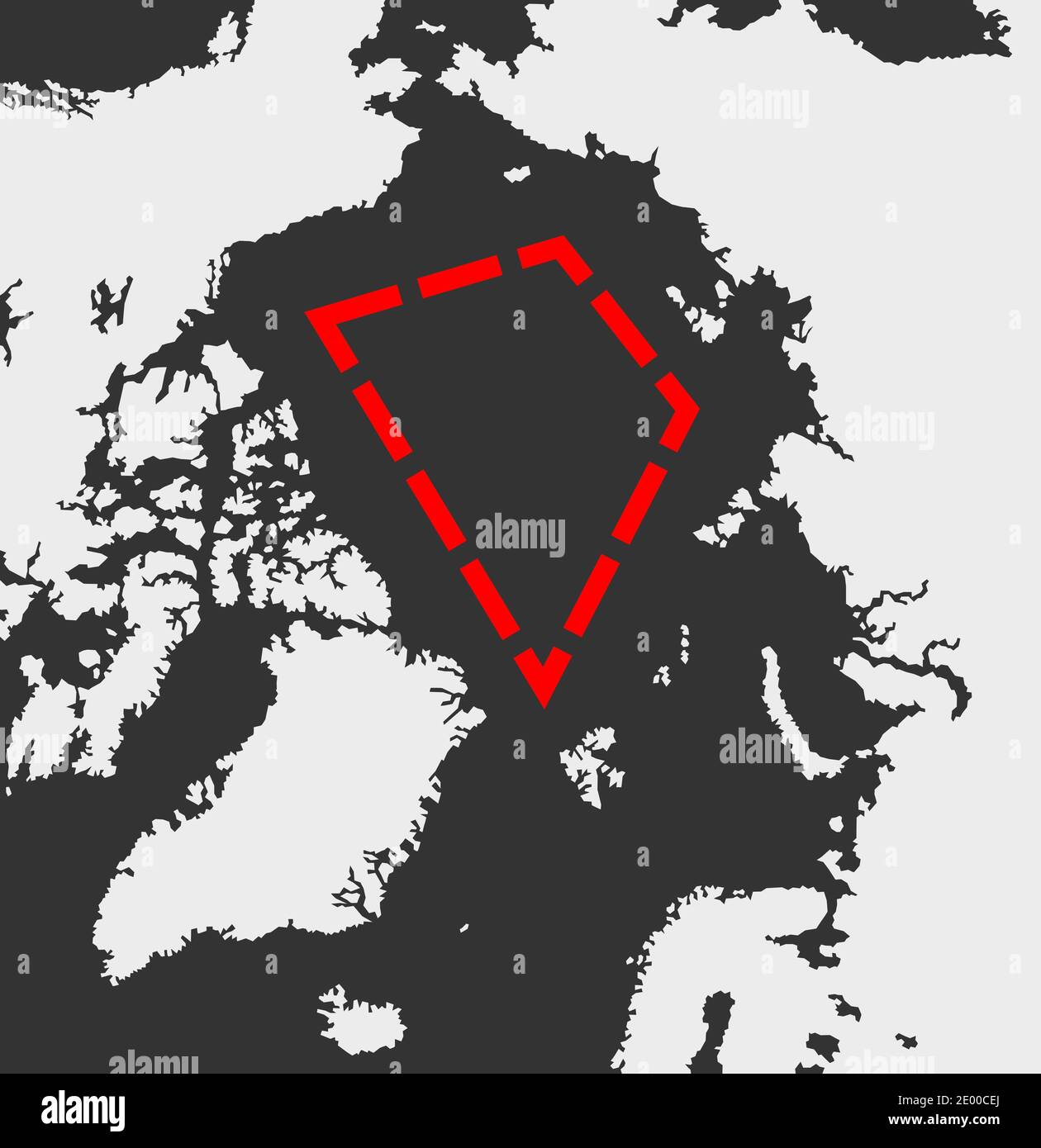 Territorio dell'Artico - confine e frontiera delle acque internazionali contrassegnate da una linea. Area dove conflitto e disputa sul riconoscimento di possessio Foto Stock
