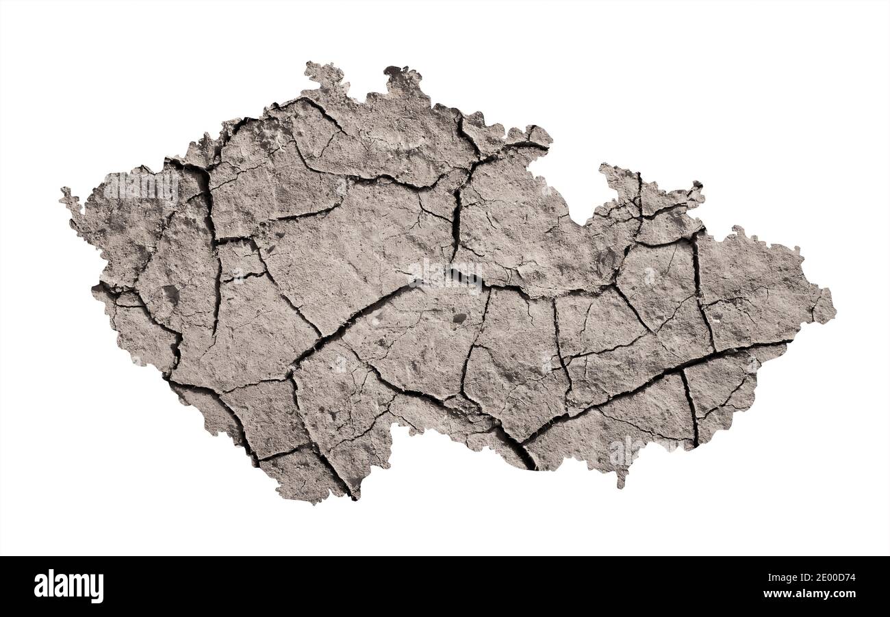 Silhouette della Repubblica Ceca. La mappa è realizzata con l'immagine di terra asciutta. Metafora di cambiamenti climatici catastrofici nella zona - siccità, dryland, desertifi Foto Stock