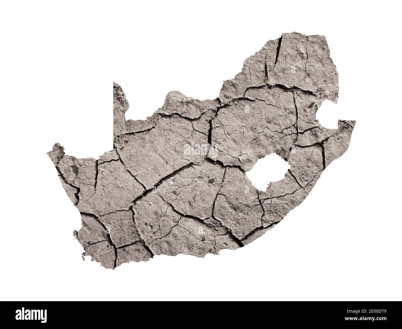 Silhouette del Sud Africa. La mappa è realizzata con l'immagine di terra asciutta. Metafora di cambiamenti climatici catastrofici nella zona - siccità, dryland, desertifica Foto Stock