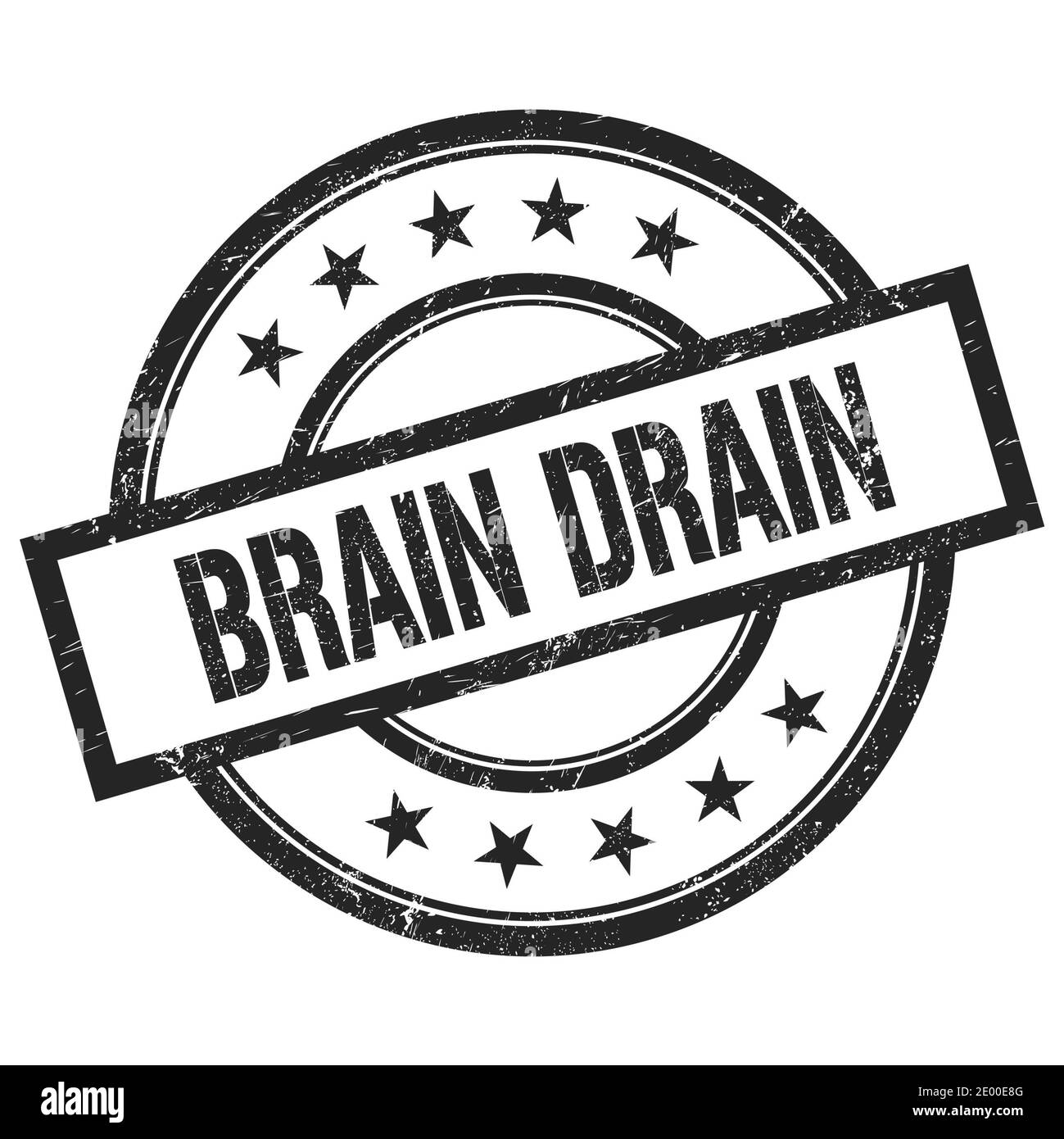 Testo BRAIN DRAIN scritto su timbro nero rotondo in gomma vintage. Foto Stock Testo BRAIN DRAIN scritto su timbro nero rotondo in gomma vintage. Foto Stock