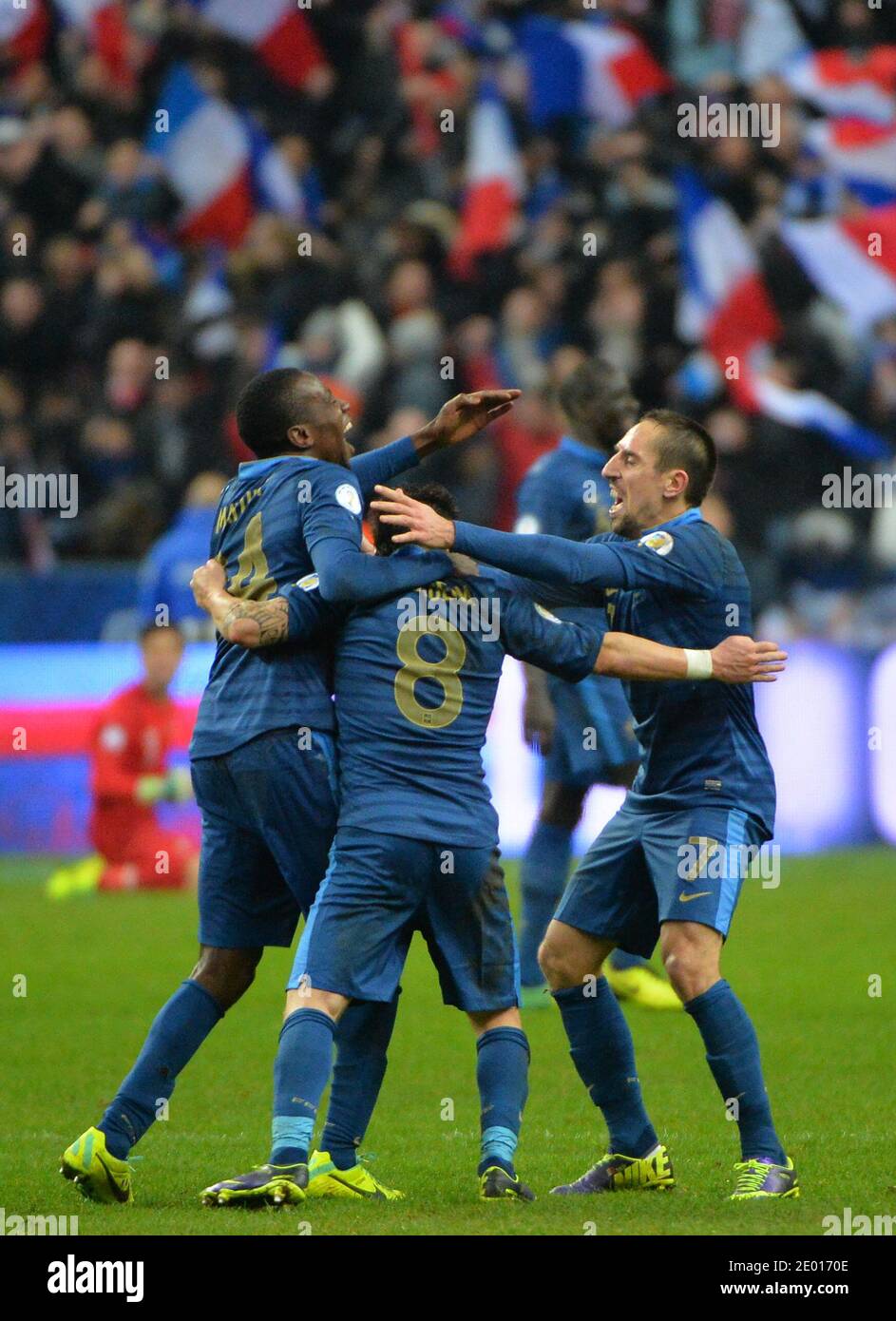 Francia Franck Ribery durante la partita di calcio del Gruppo europeo della Coppa del mondo FIFA 2014, Francia contro Ucraina allo Stade de France, nella periferia di Parigi, Francia, a Saint-Denis, il 19 novembre 2013. Foto di Christian Liegi Foto Stock