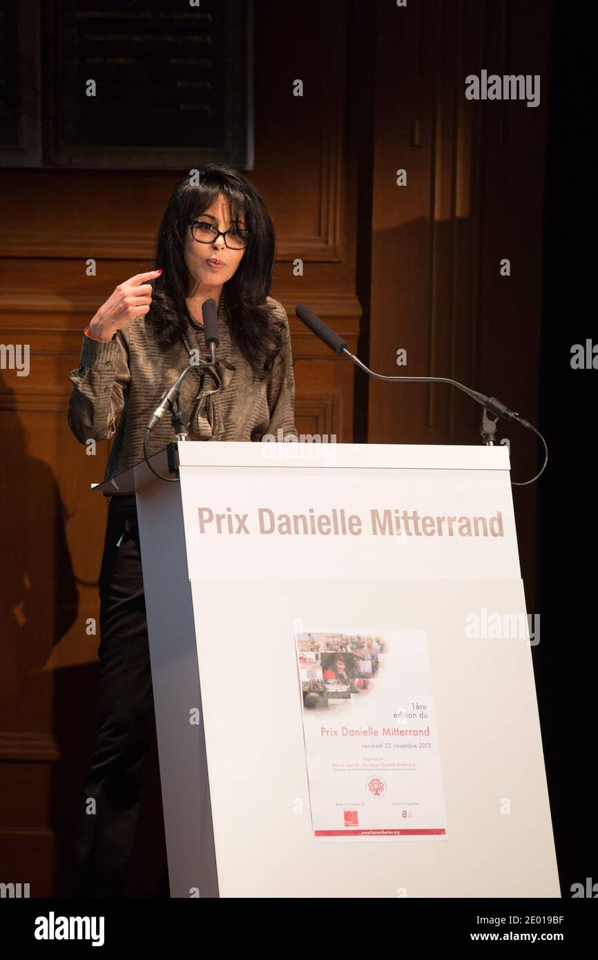 Il Ministro per la vita all'estero e la Francofonia Yamina Benguigui hanno illustrato il discorso durante la cerimonia del 'Prix Danielle Mitterrand 2013', il 22 novembre 2013, a Parigi, Francia. Foto di Romain boe/ABACAPRESS.COM Foto Stock