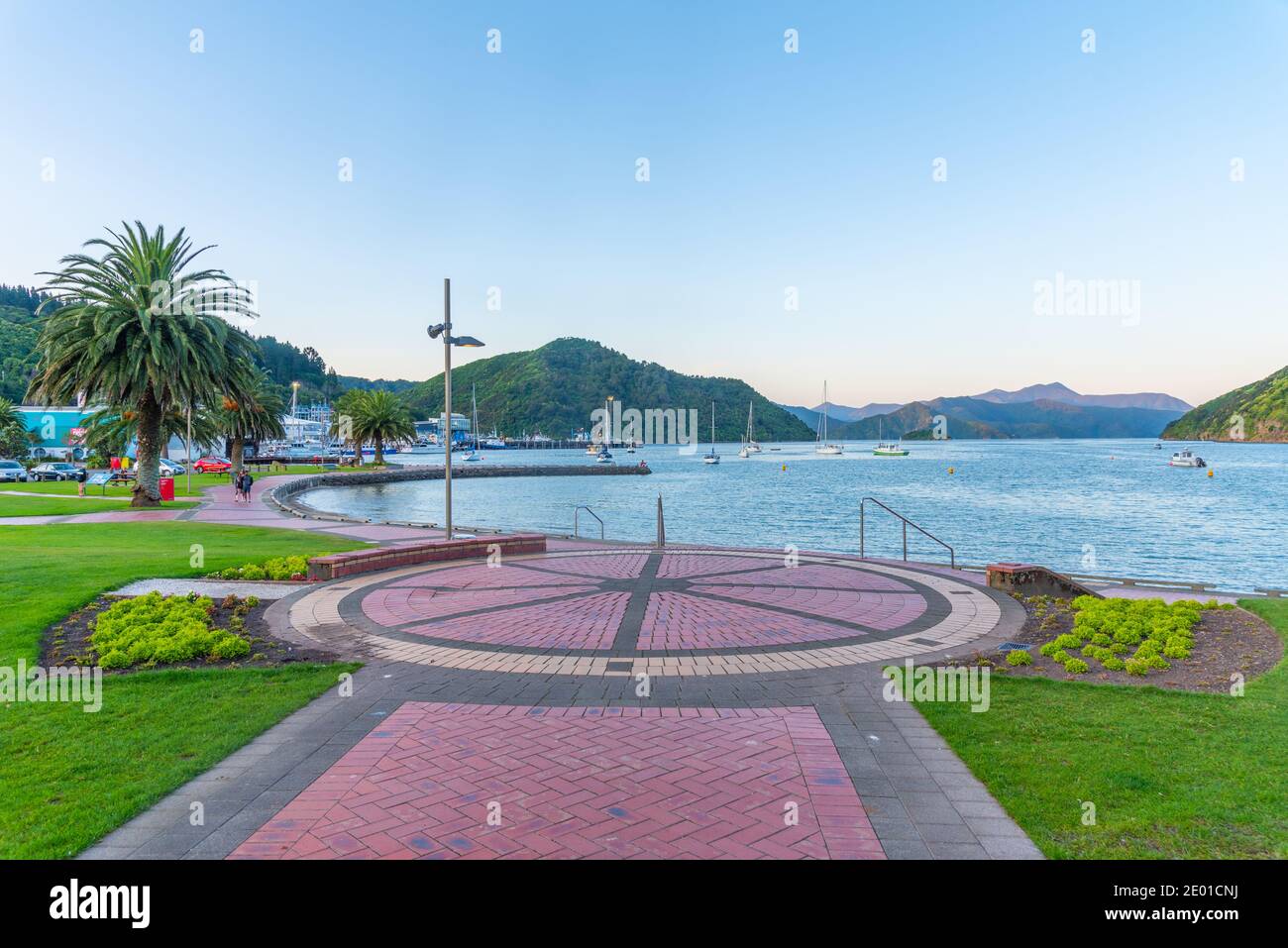 Vista al tramonto del parco commemorativo di Picton in Nuova Zelanda Foto Stock