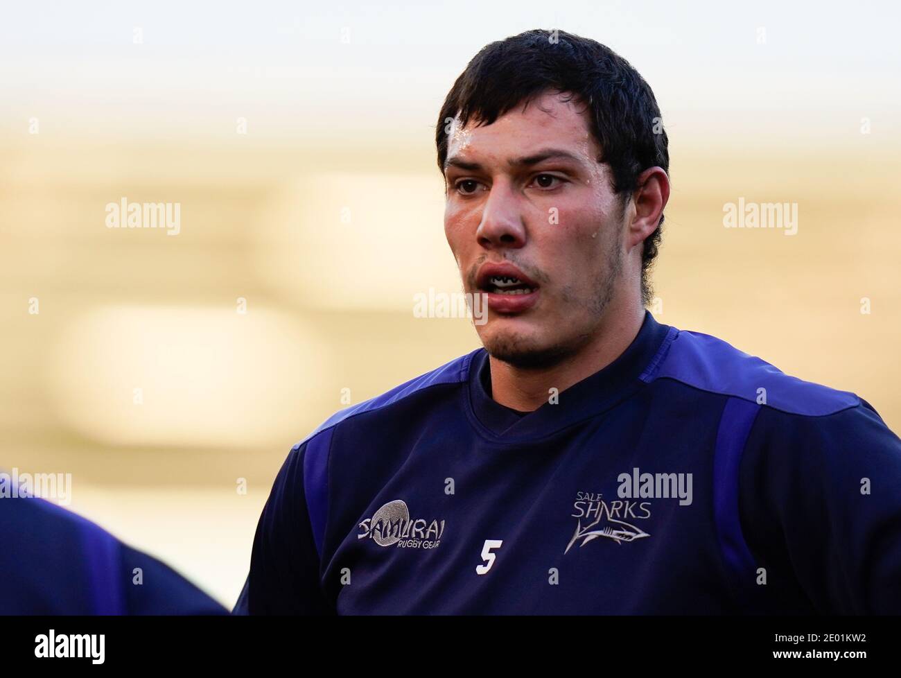 Vendita Sharks bloccare JP Du Preez durante il riscaldamento prima della Gallagher Premiership Rugby match sale Sharks -V- Wasps all'AJ Bell Stadium, Greater ma Foto Stock
