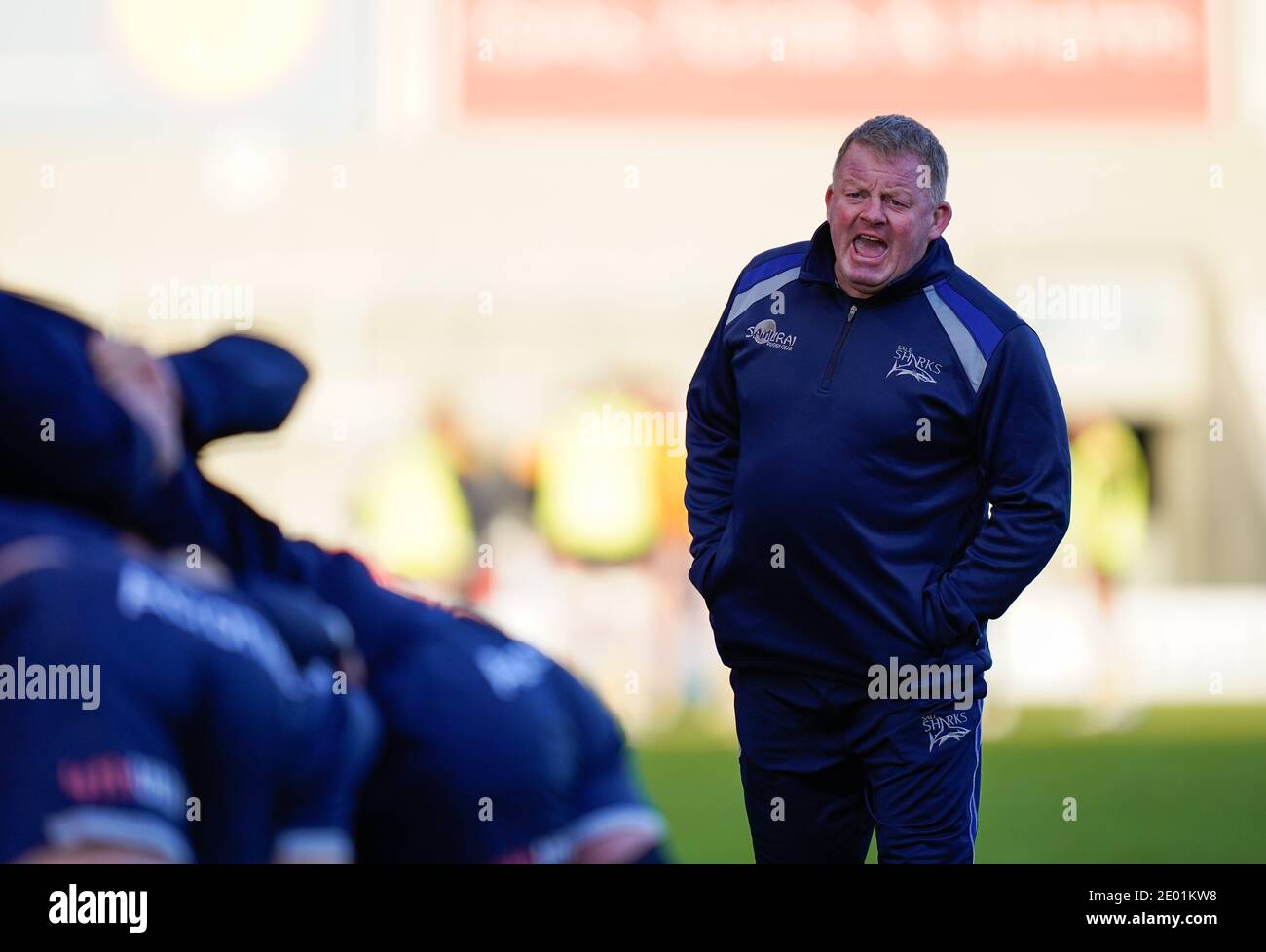 Vendita Sharks Forward allenatore Dorian West durante la Gallagher Premiership Rugby match sale Sharks -V- Wasps all'AJ Bell Stadium, Greater Manchester, Foto Stock