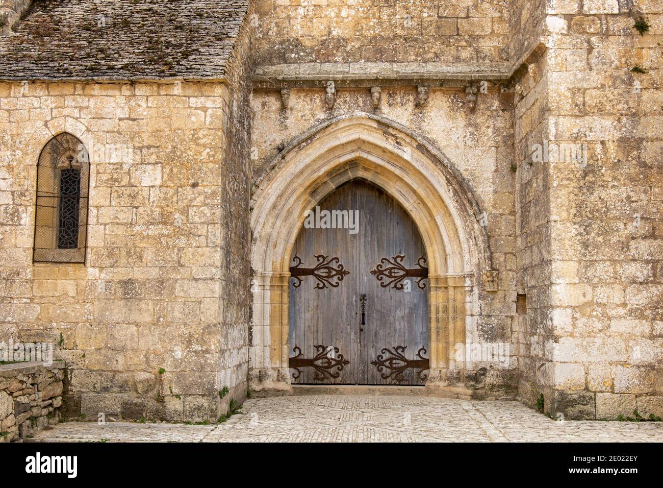 Grande portale di Castello - Chateau de Beynac, Beynac-et-Cazenac, dipartimento della Dordogna, Valle della Dordogna, Francia  Foto Stock