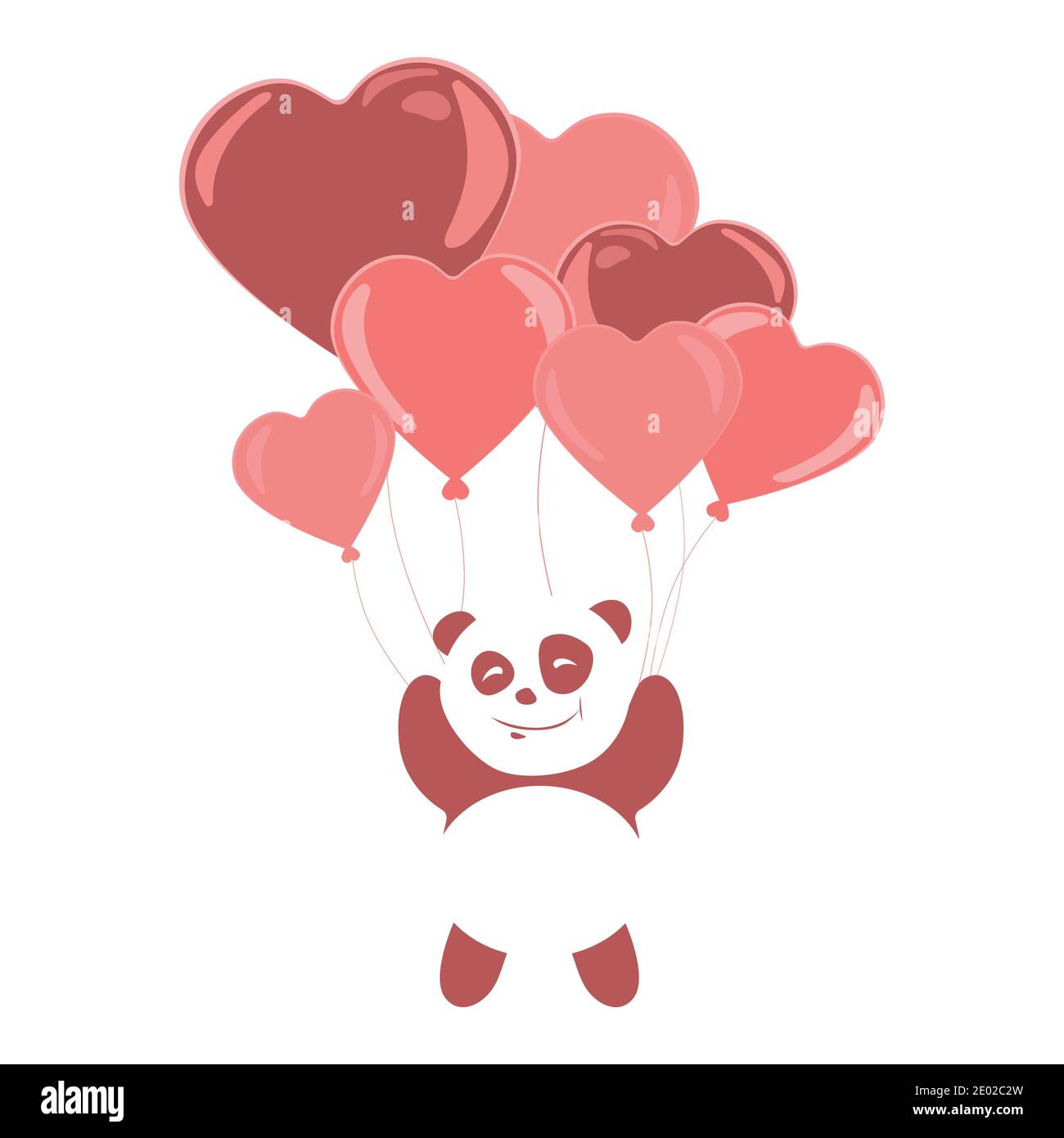 San Valentino carino panda su palloncini sorge nel cielo. Panda è innamorato. Illustrazione Vettoriale