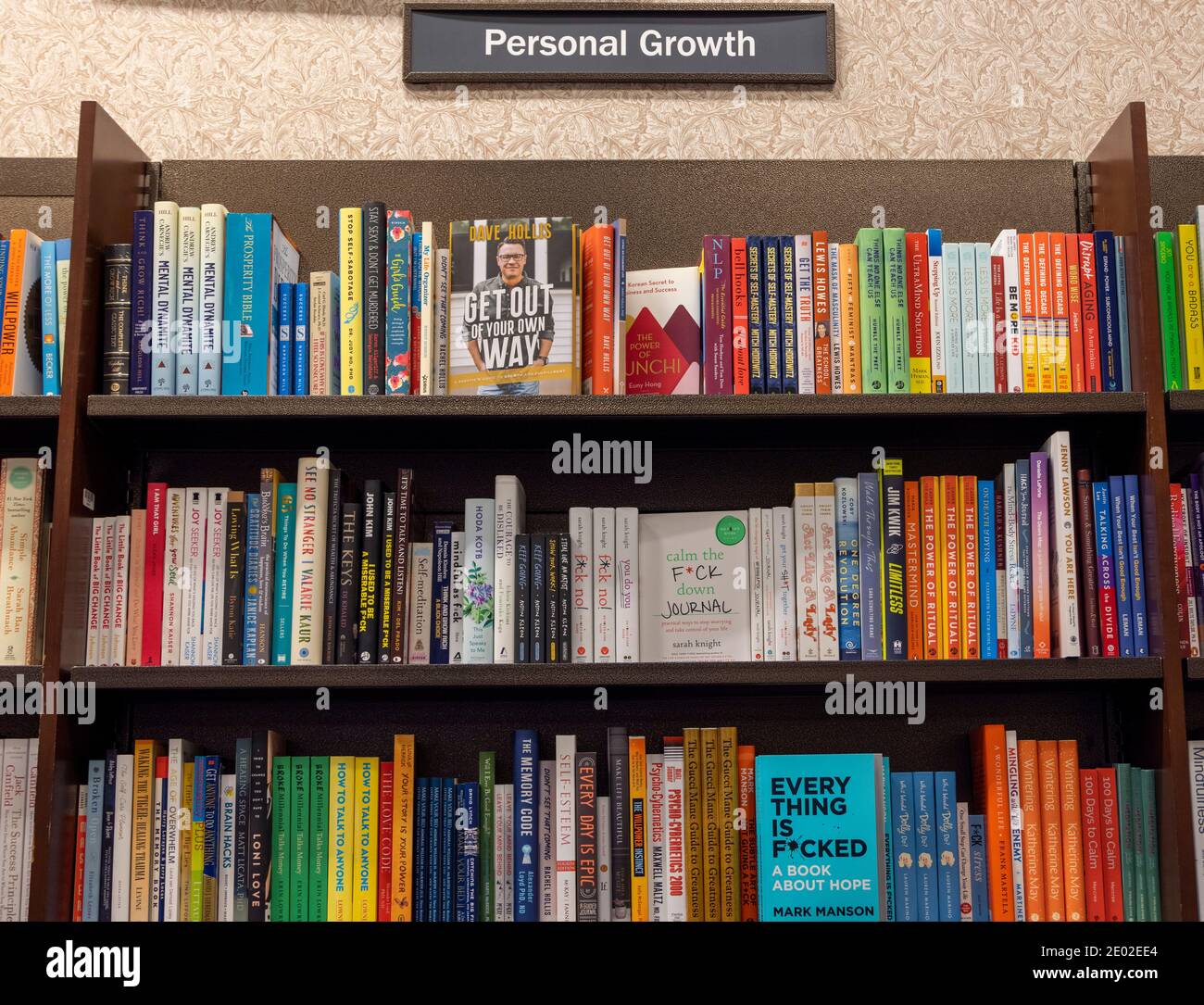 Libri personali di crescita sugli scaffali, Barnes e Noble, Stati Uniti Foto Stock