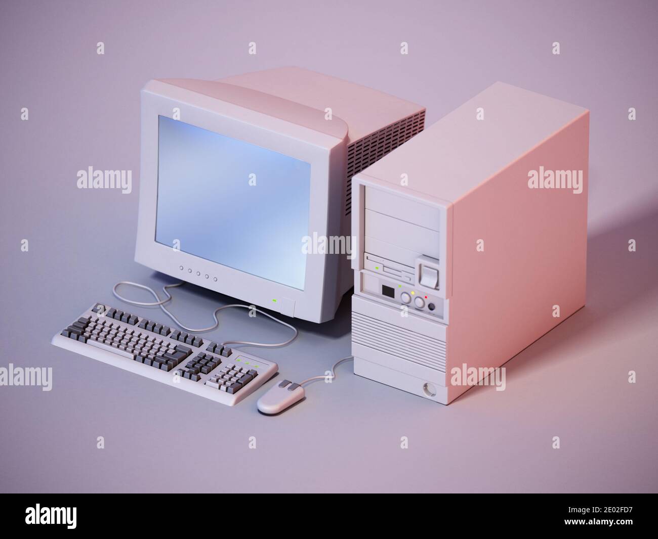Vintage PC su sfondo grigio. Illustrazione 3D. Foto Stock