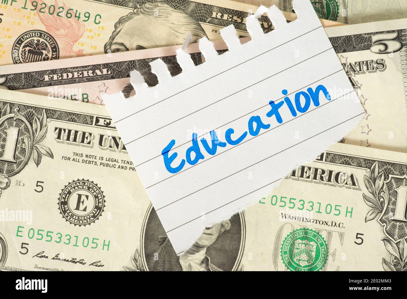 Bollette del dollaro e istruzione Foto Stock