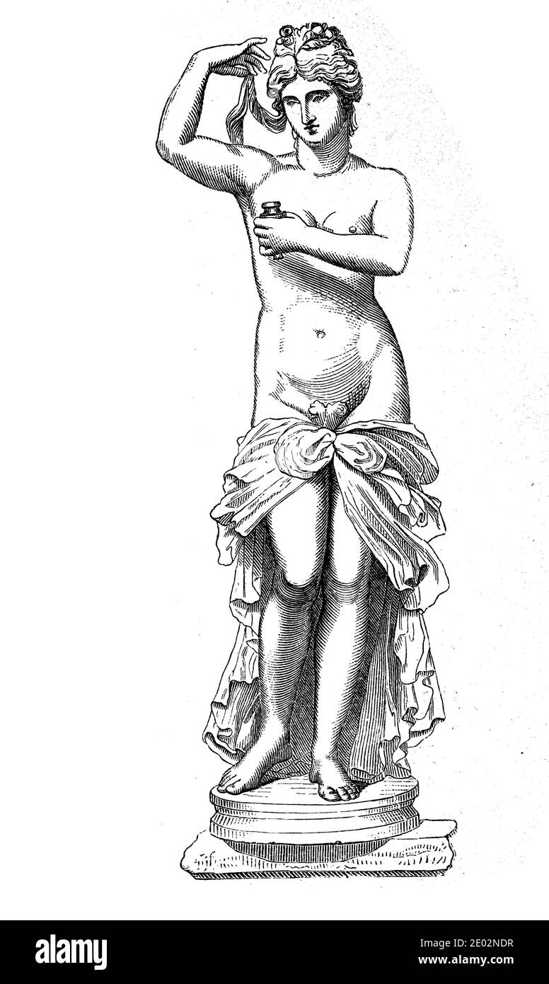 Venere Anadyomene, era un epiteto della dea greca Afrodite / Venere Anadyomene, guerra ein Beiname der griechischen Göttin Afrodite, Historisch, storico, digitale riproduzione migliorata di un originale del 19 ° secolo / digitale Reproduktion einer Originalvollage aus dem 19. Jahrhundert Foto Stock