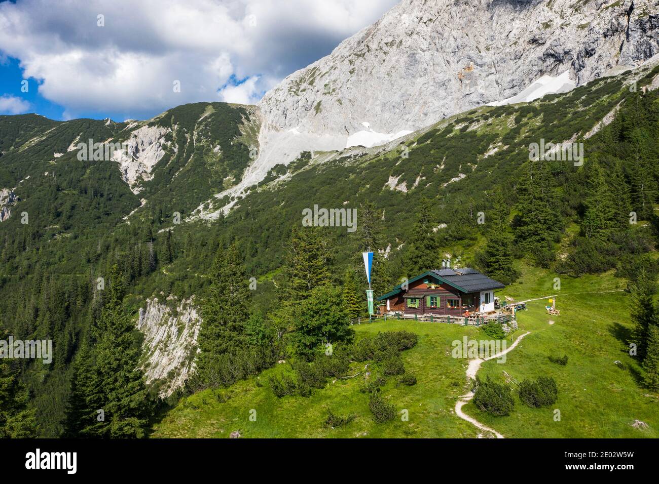 Hochland Hut nel Karwendel, Baviera, Germania Foto Stock