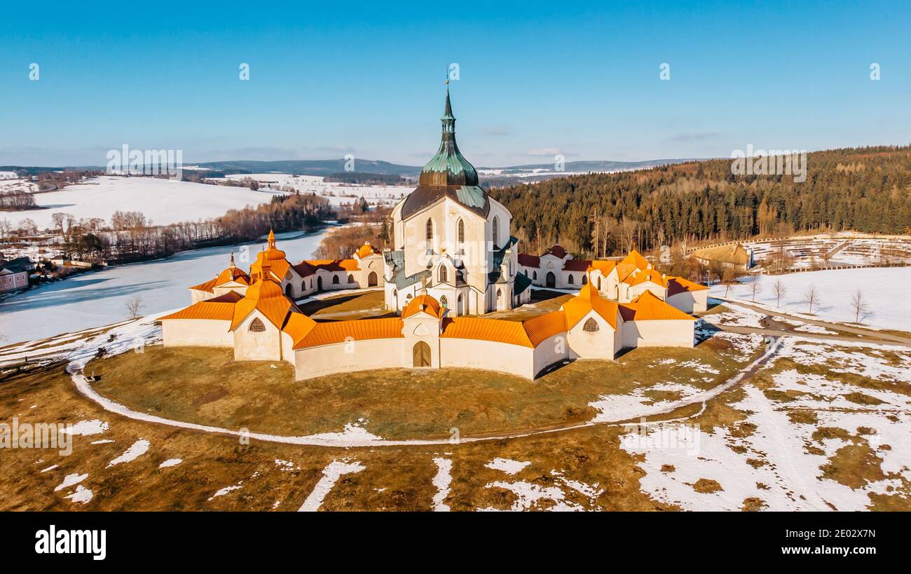 Pellegrinaggio Chiesa di San Giovanni di Nepomuk a Zelena Hora, repubblica Ceca, è il capolavoro dell'architetto Santini Aichl.Ceco patrimonio culturale e UNESC Foto Stock