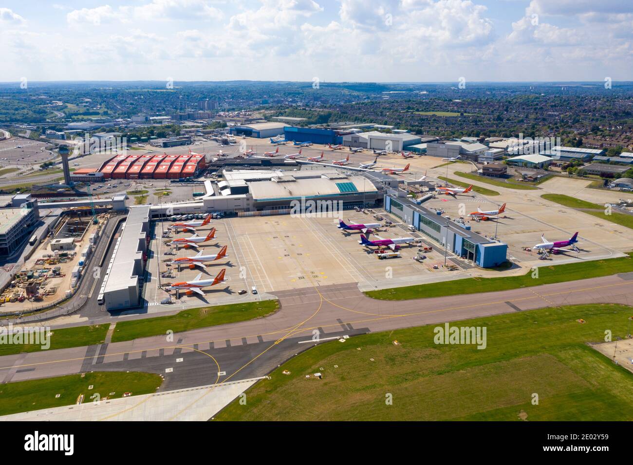 Aeroporto di Luton vuoto da un drone Foto Stock