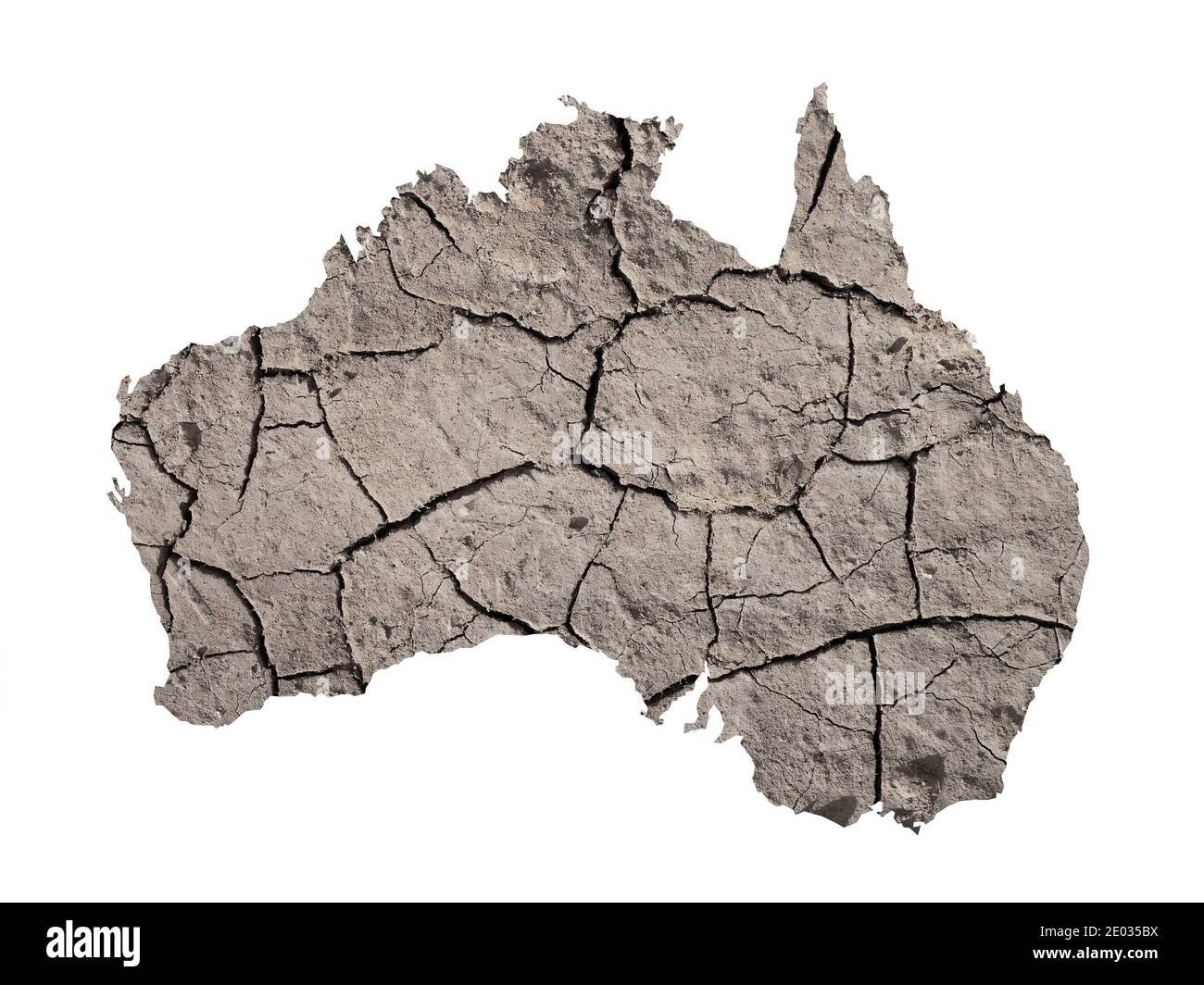 Silhouette dell'Australia. La mappa è realizzata con l'immagine di terra asciutta. Metafora di cambiamenti climatici catastrofici nella zona - siccità, dryland, desertificatio Foto Stock