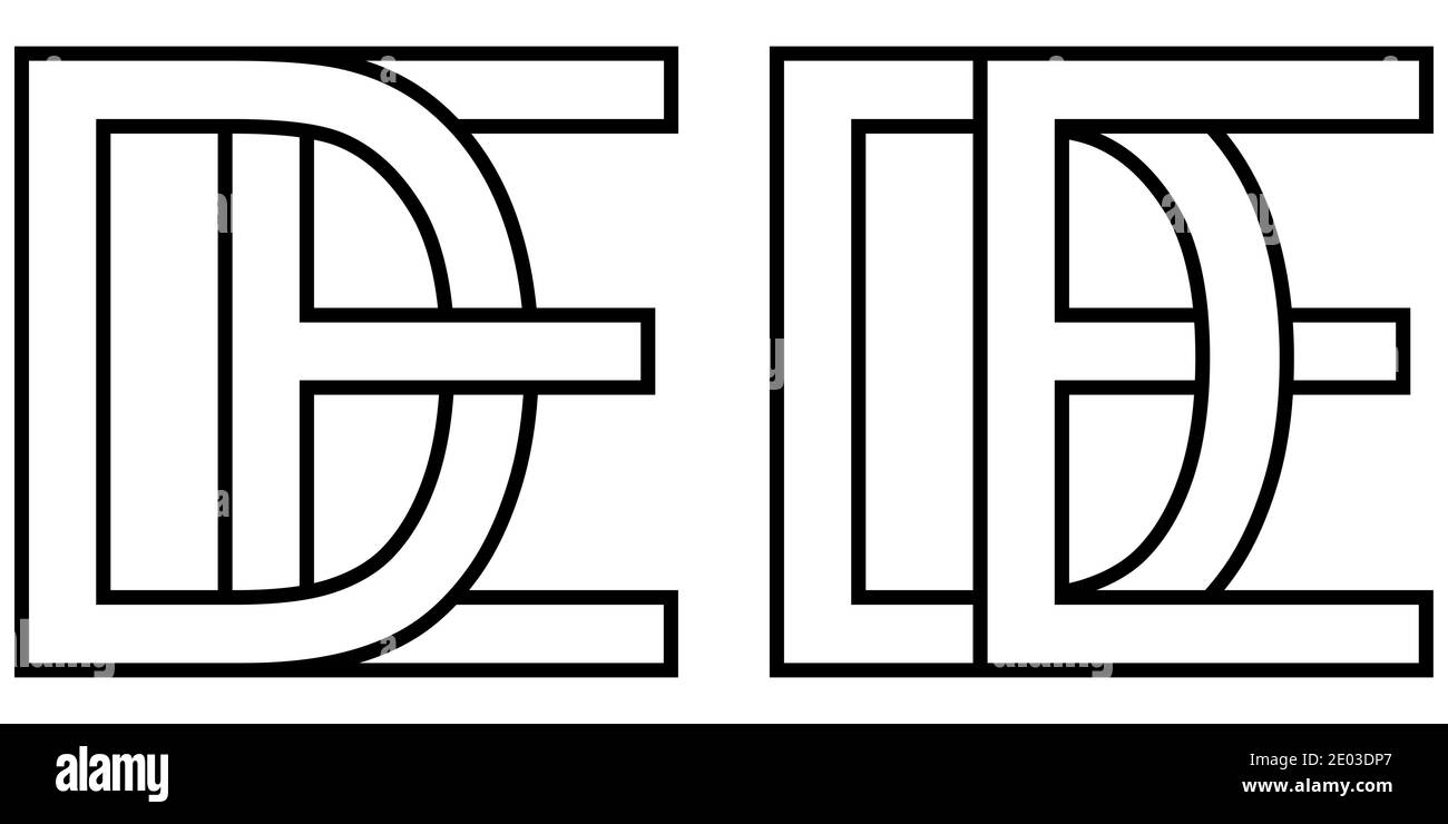 Logo de ed icona segno due lettere interlacciate D e, logo vettoriale de ed prime lettere maiuscole motivo alfabeto d e. Illustrazione Vettoriale