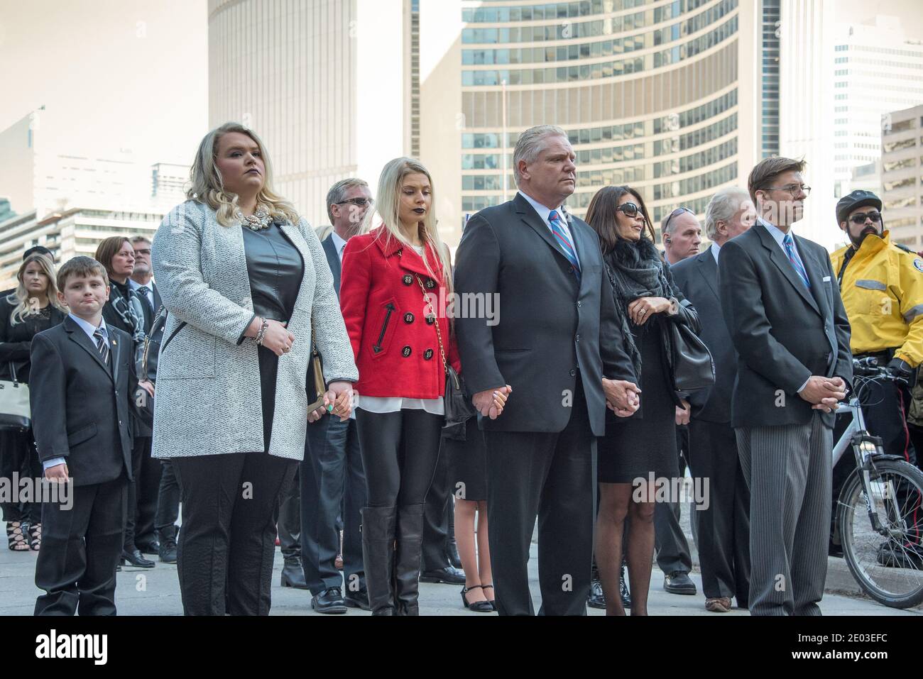 Doug Ford e famiglia durante il funerale di Rob Ford a Toronto, Canada-Marzo 2016 Foto Stock