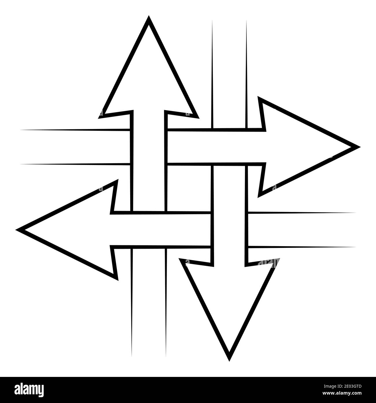 Frecce intersecanti segno, simbolo di intersezione, vettore semplice icona con concetto di comunicazione, connessione, scambio di informazioni Illustrazione Vettoriale