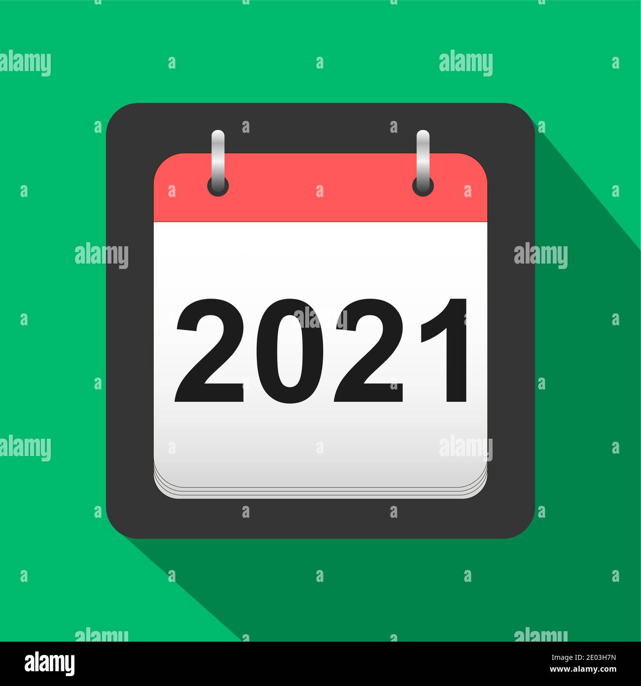 icona piatta del calendario 2021, foglio di copertina del calendario 2021 in stile piatto, vettore della vigilia del nuovo anno Illustrazione Vettoriale