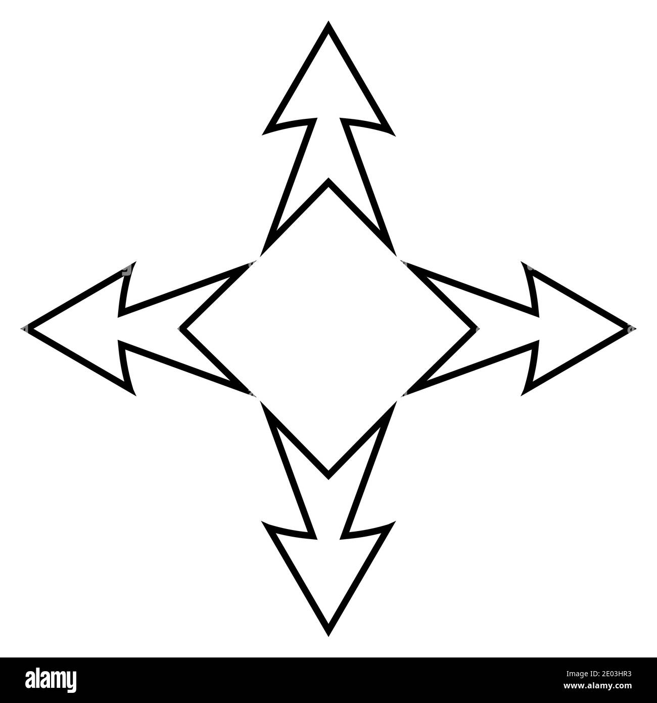 Le frecce del tatuaggio del logo della direzione cardinale, le frecce del segno di affari del vettore e il quadrato all'interno, simbolo commercio internazionale e commercio Illustrazione Vettoriale