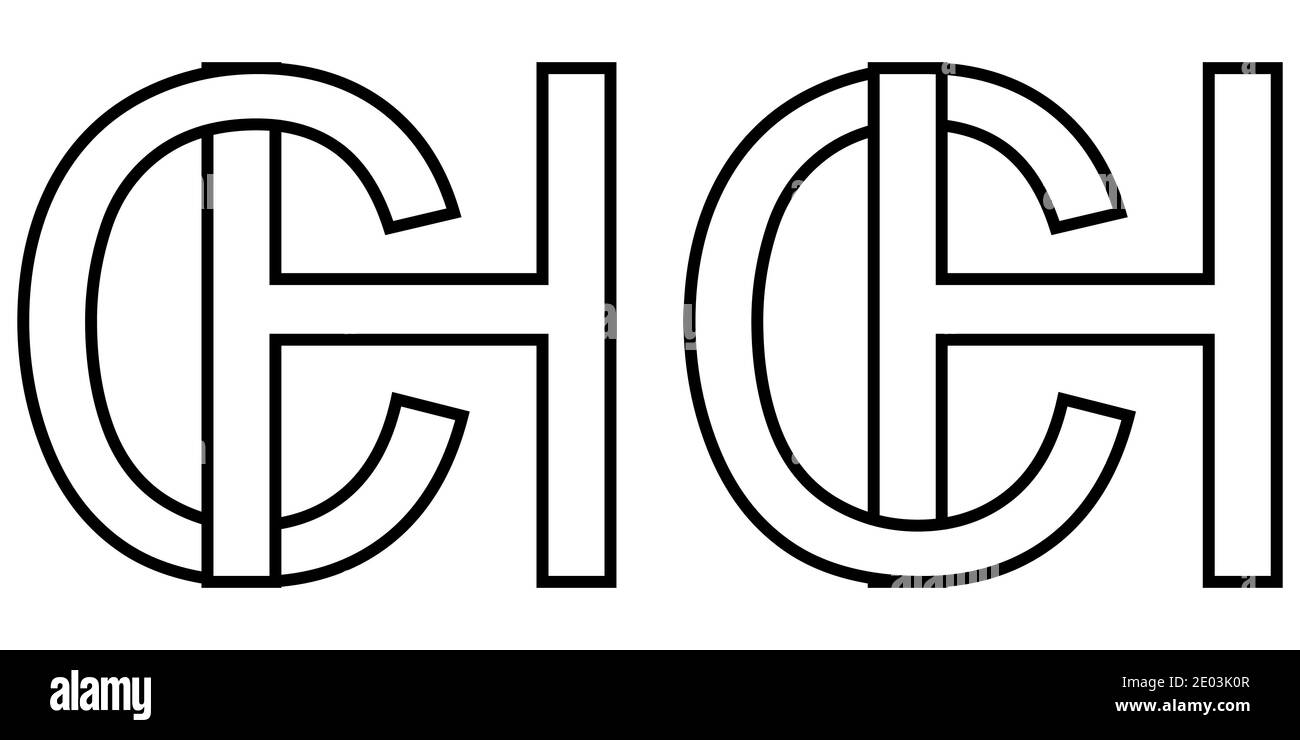 Segno di logo hc e ch segno di icona due lettere interlacciate H, C logo vettoriale hc, ch prima lettere maiuscole motivo alfabeto h, c Illustrazione Vettoriale