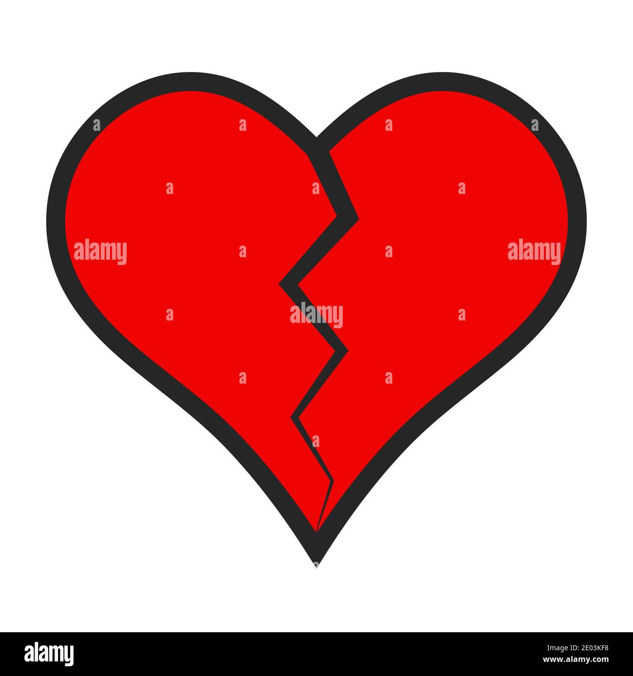 Cuore icona crack diviso a metà, vettore rotto cuore simbolo di separazione, concetto di amore rotto, amore infelice, divorzio, crisi di a. Illustrazione Vettoriale