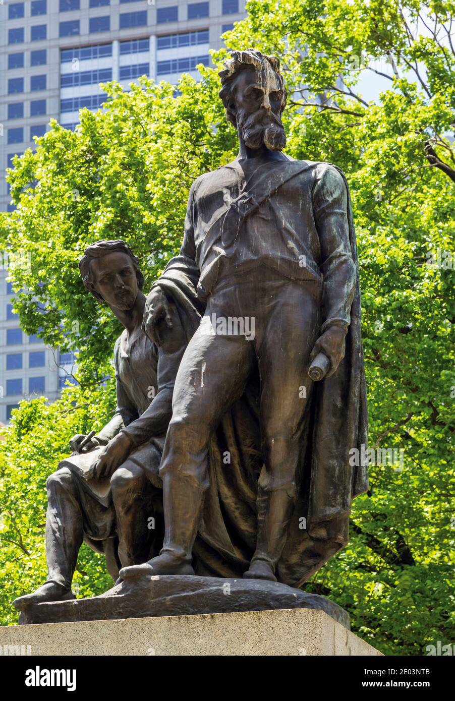Monumento agli esploratori Burke e Wills, Melbourne, Victoria, Australia. I due uomini Robert o`Hara Burke, in piedi, e William John Wills, seduto, wer Foto Stock