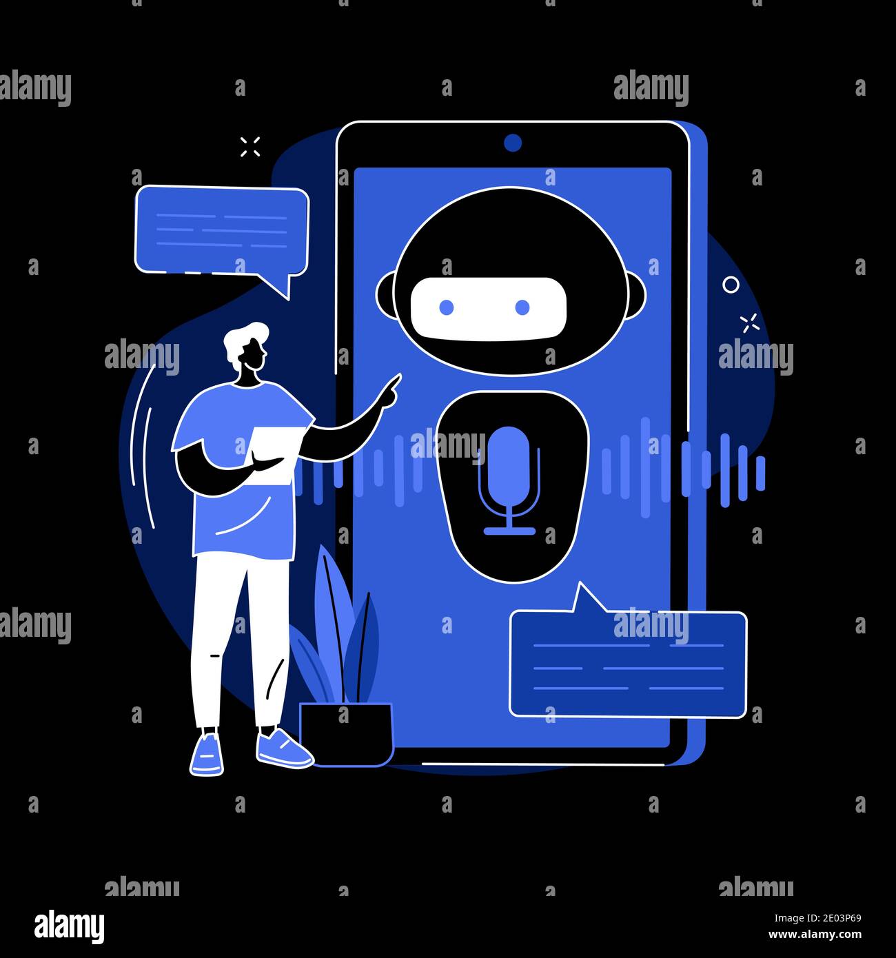 Illustrazione vettoriale astratta dell'assistente virtuale con controllo vocale di chatbot. Illustrazione Vettoriale