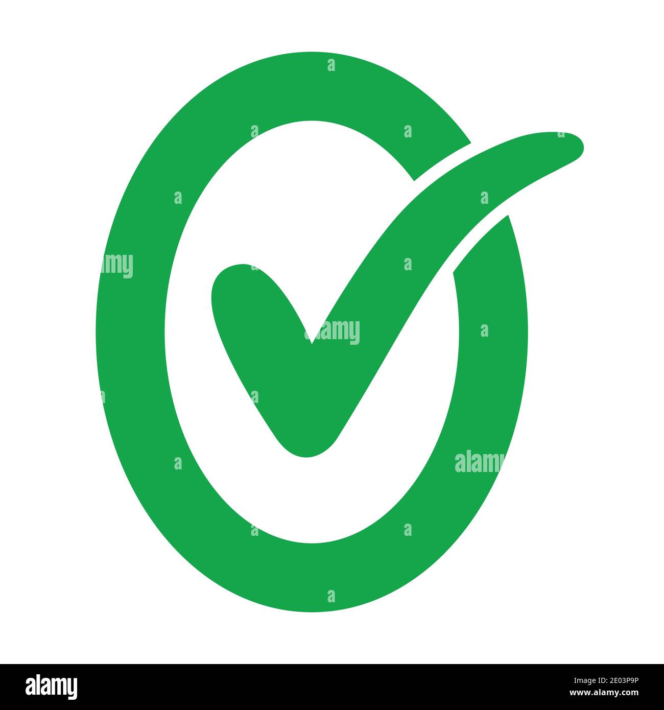 Icona ok approvata lettera ovale o con segno di spunta verde OK, segno di spunta vettore nella lettera o, simbolo di consenso e conferma dell'approvazione Illustrazione Vettoriale