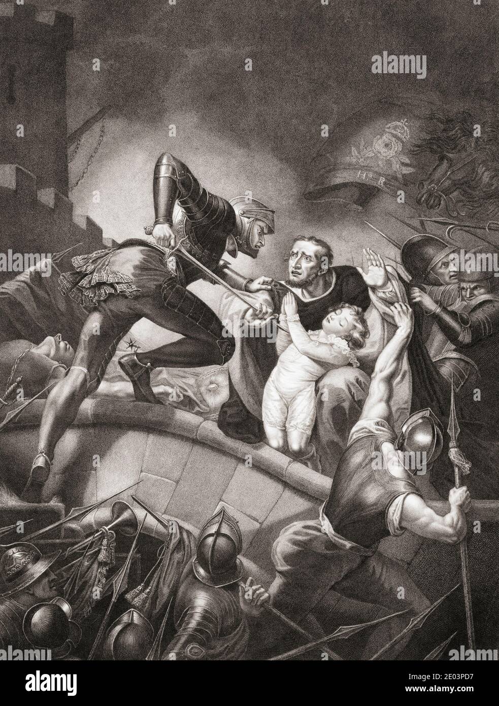 Illustrazione del gioco di William Shakespeare Henry VI, parte 3, atto i, scena III. Da un'incisione del XVIII secolo di Thomas Ryder dopo un'opera di James Northcote. Foto Stock