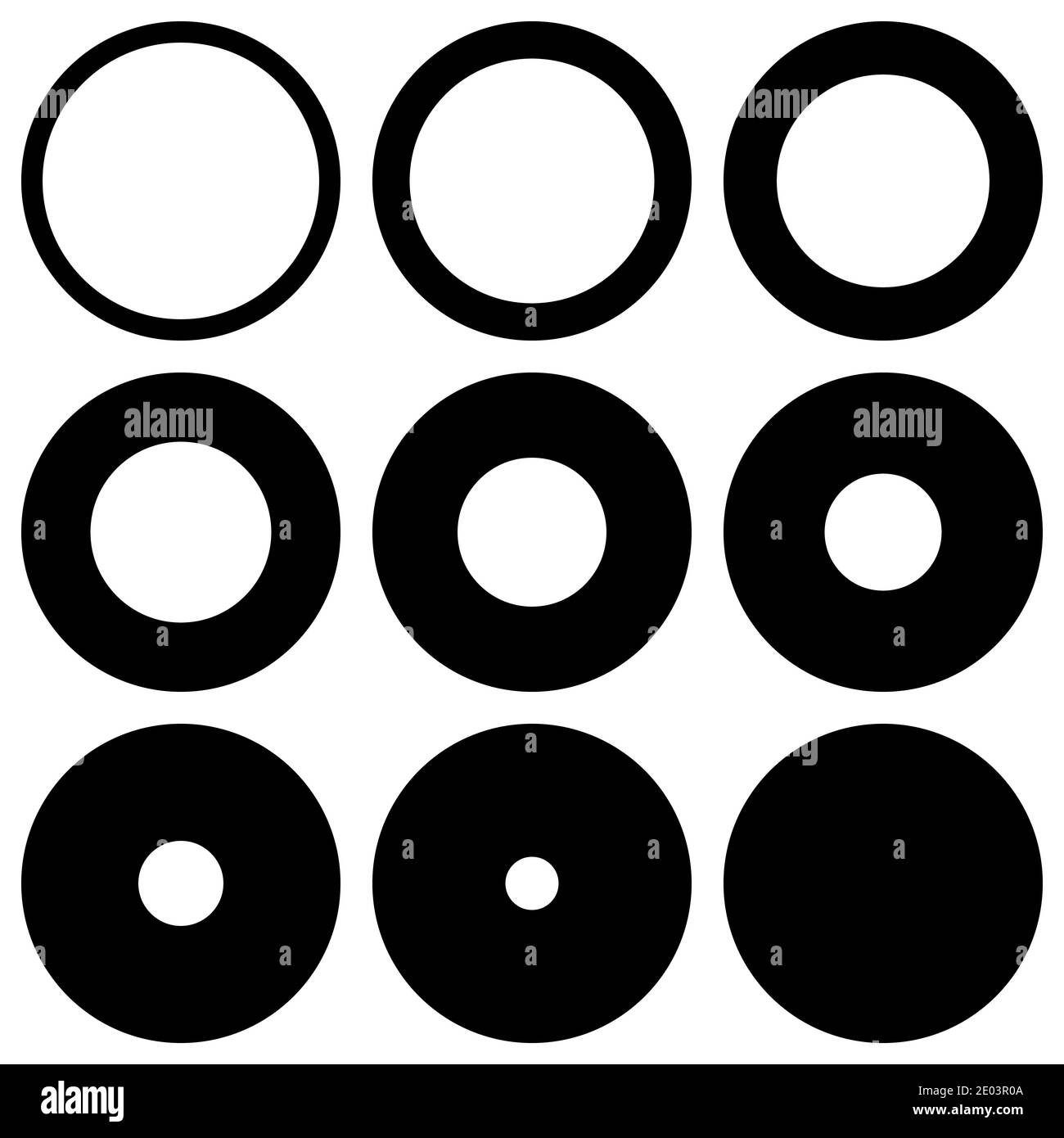 Arrotondare con profilo perimetrale di spessore diverso, circolare elemento di progettazione rondella vettoriale cerchio, rotondo, anello di sovrapposizione Illustrazione Vettoriale