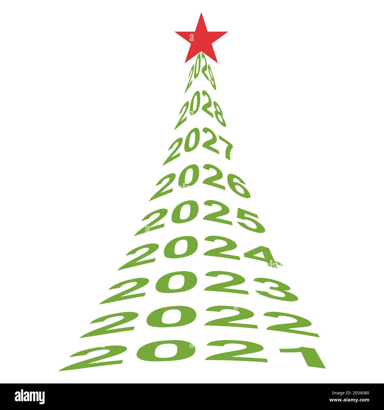 New Year albero numeri 2021, vettore albero di Natale simbolo di nuova vita, benessere e un bel futuro Illustrazione Vettoriale