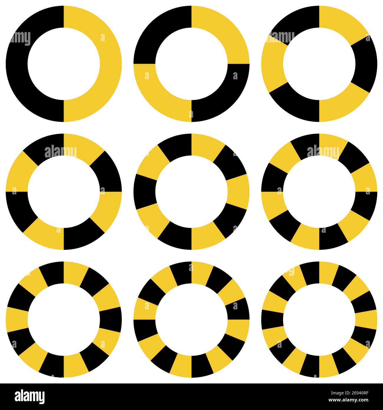 cerchio giallo e nero settori di sicurezza vettore avvertenza, cerchio avverte attenzione disegno. attenzione bordo, striscia di sicurezza anello di avvertenza Illustrazione Vettoriale