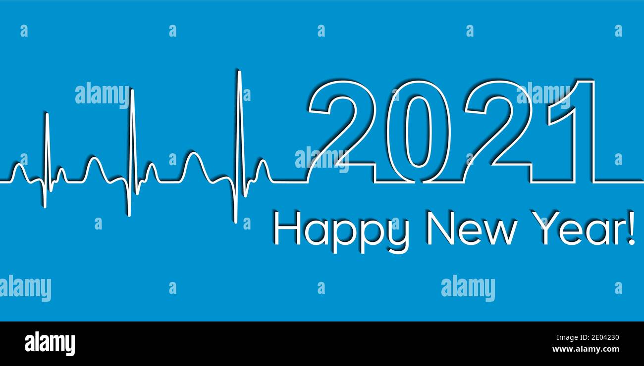 Banner medico di Natale, 2021 felice anno nuovo, vettore 2021 salute stile medico onda heartbeat concetto fitness stile di vita sano Illustrazione Vettoriale