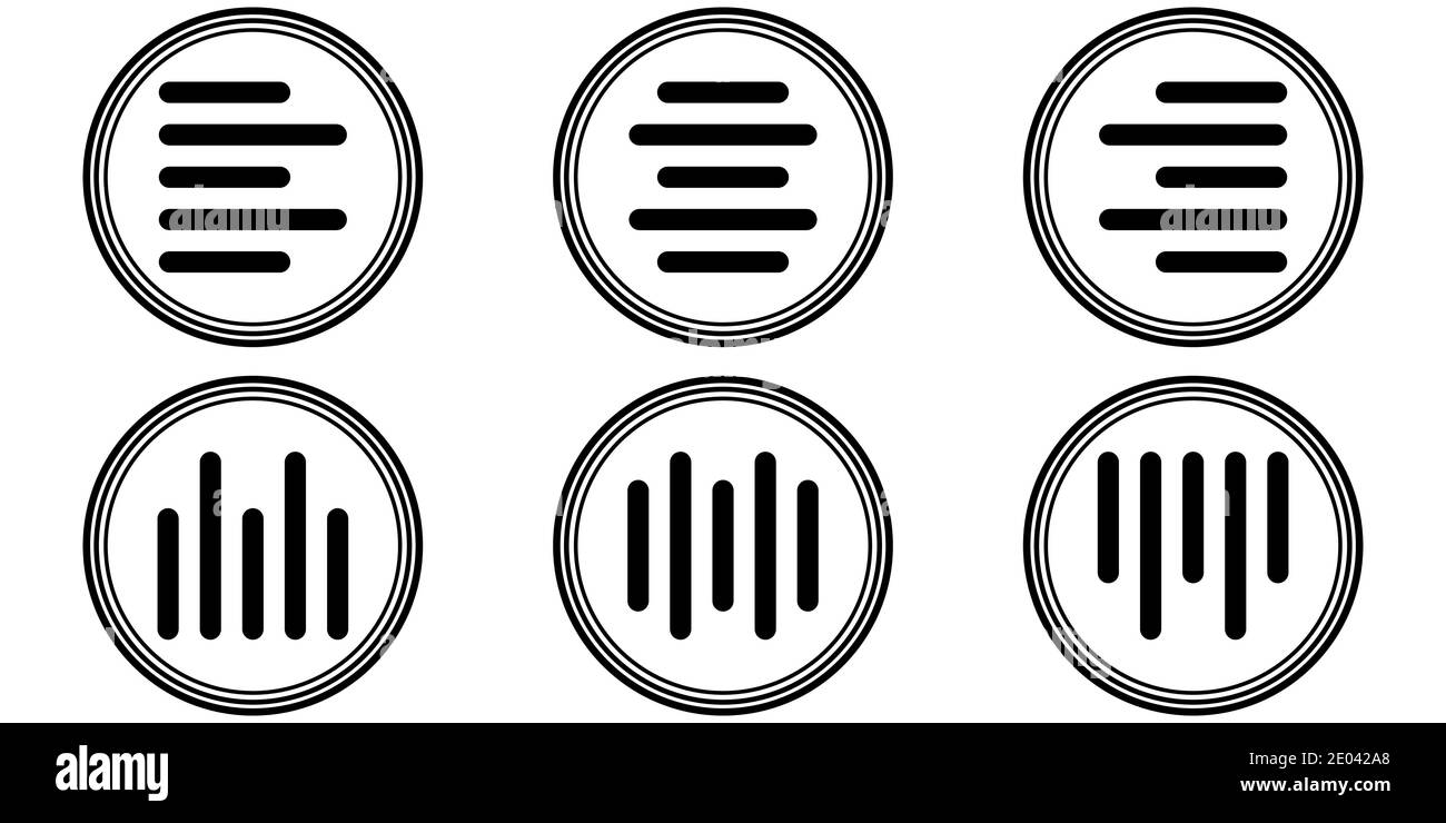 Impostare le icone allineamento orizzontale e verticale, allineamento al centro, simbolo del segno vettoriale allineamento al centro del testo, paragrafo, tipografia, allineamento Illustrazione Vettoriale
