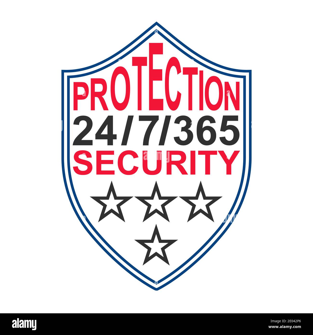 Simbolo icona di protezione e sicurezza, simbolo vettoriale di protezione con testo, sicurezza 24 ore su 24 7 giorni alla settimana, 365 giorni all'anno Illustrazione Vettoriale