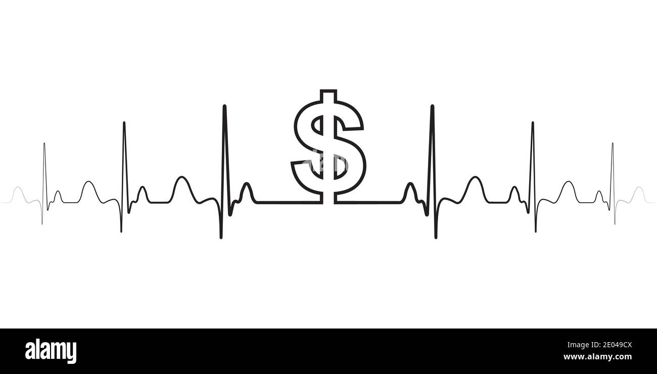 Segno le fluttuazioni del simbolo nel segno del dollaro del vettore di tasso di cambio e le onde il heartbeat il cambio di valuta del dollaro Illustrazione Vettoriale