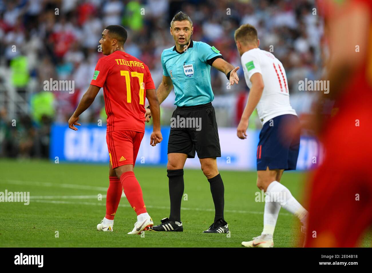 KALININGRAD, RUSSIA 28 giugno 2018 Referee Damir Skomina durante la Coppa del mondo FIFA 2018 Russia gruppo G match tra Inghilterra e Belgio Foto Stock