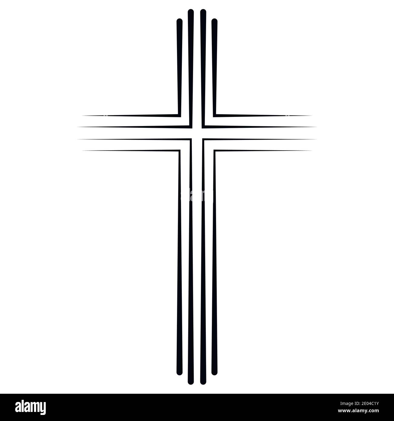 Christian Catholic croce icona disegno piatto, vettore croce icona battesimo. Crocifisso cristiano lineare astratto Illustrazione Vettoriale