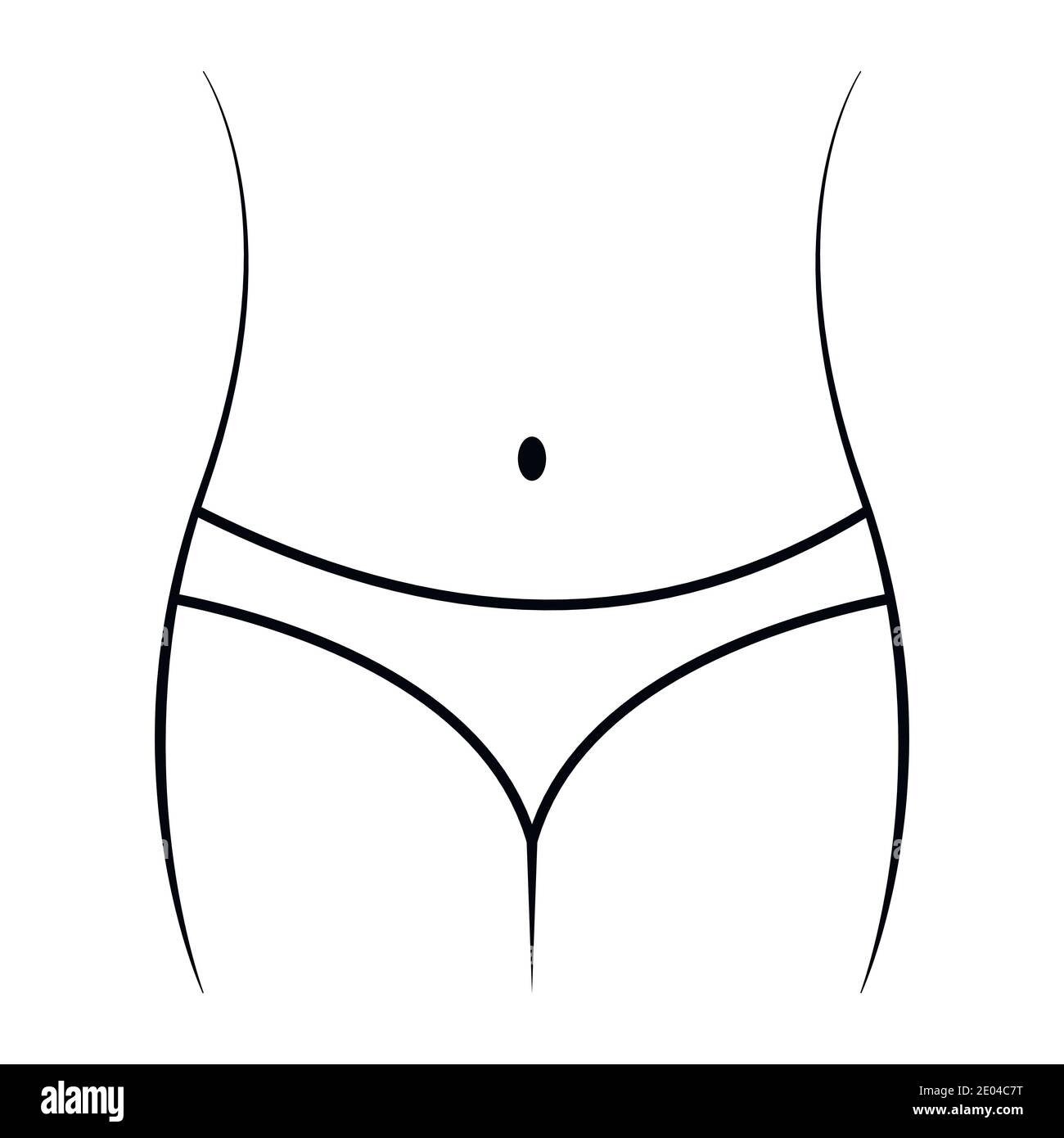 Icona snellente lineare, silhouette di grazioso corpo femminile ventre, vita e fianchi, concetto vettoriale dieta, fitness, sport. Icona peso corporeo femmina Illustrazione Vettoriale