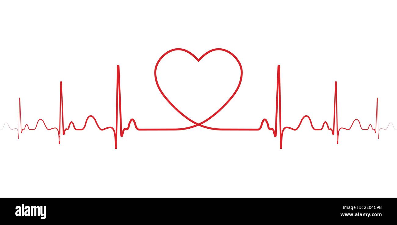 Ritmo vettoriale heartbeat con cuore una linea, simbolo di emozioni positive, amore e ispirazione, buon giorno di San Valentino Illustrazione Vettoriale