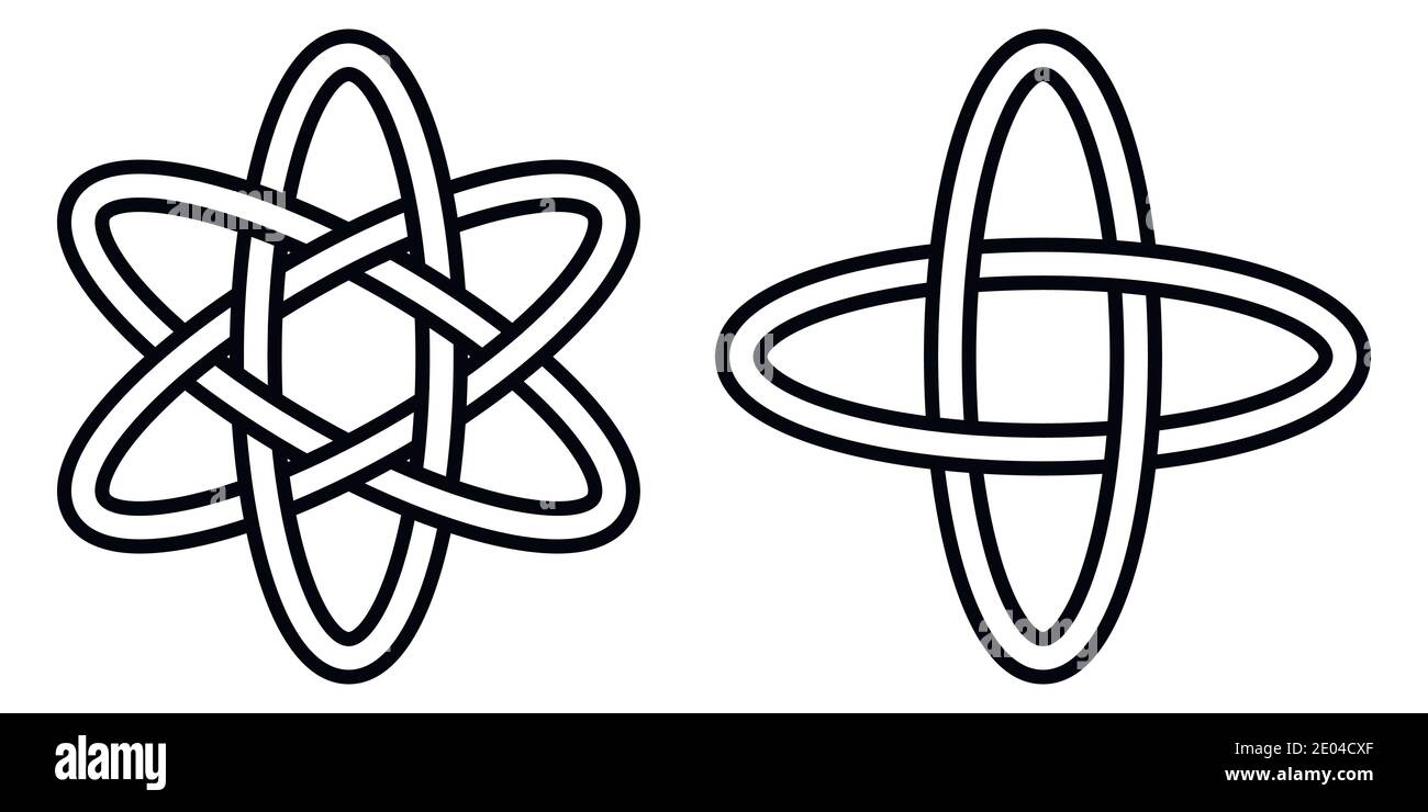 scienza digitale del modello, icona del movimento atomico degli elettroni in un'orbita, il segno vettoriale della fisica quantistica Illustrazione Vettoriale