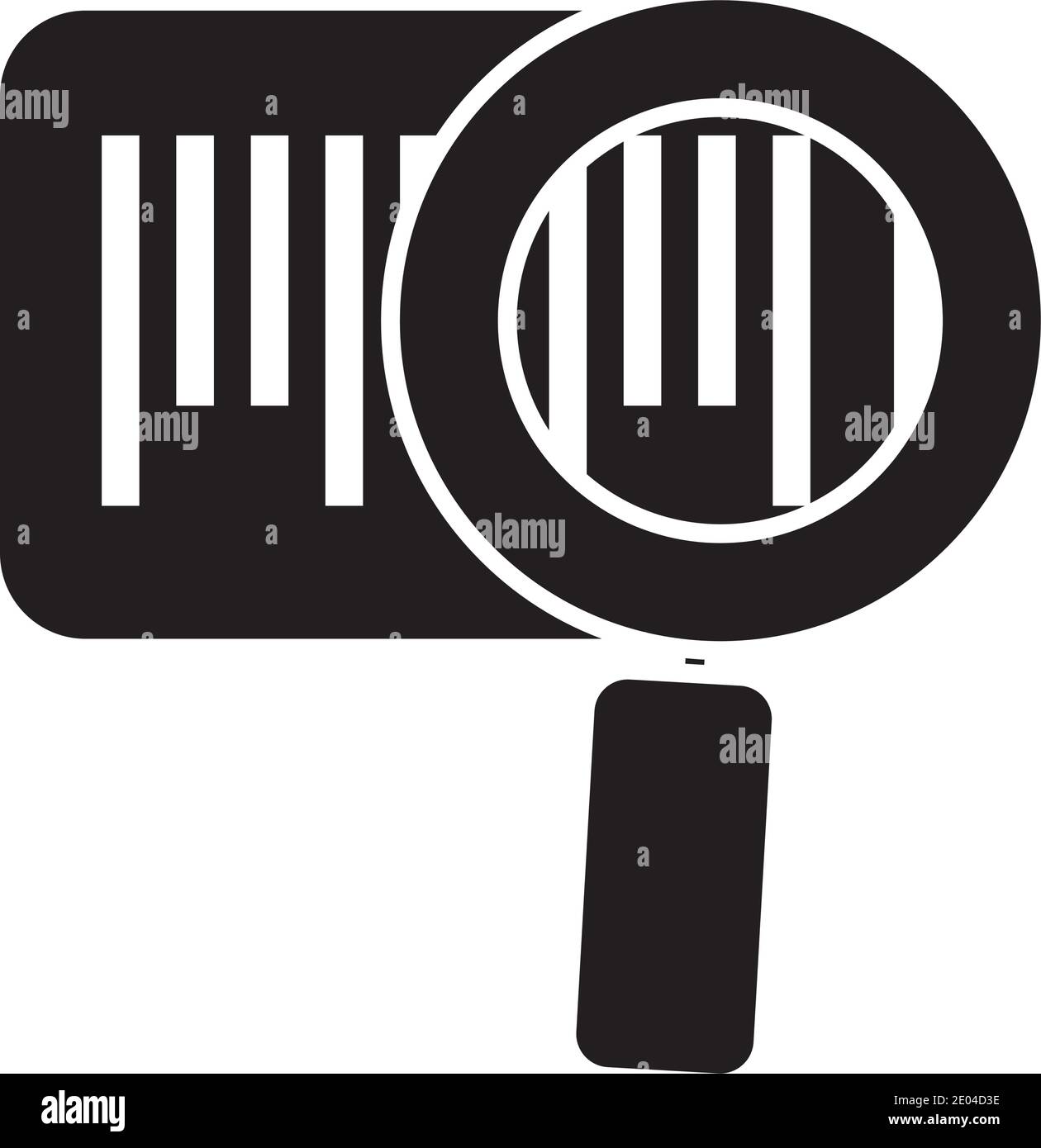codice a barre e icona della lente di ingrandimento su sfondo bianco, stile silhouette, illustrazione vettoriale Illustrazione Vettoriale